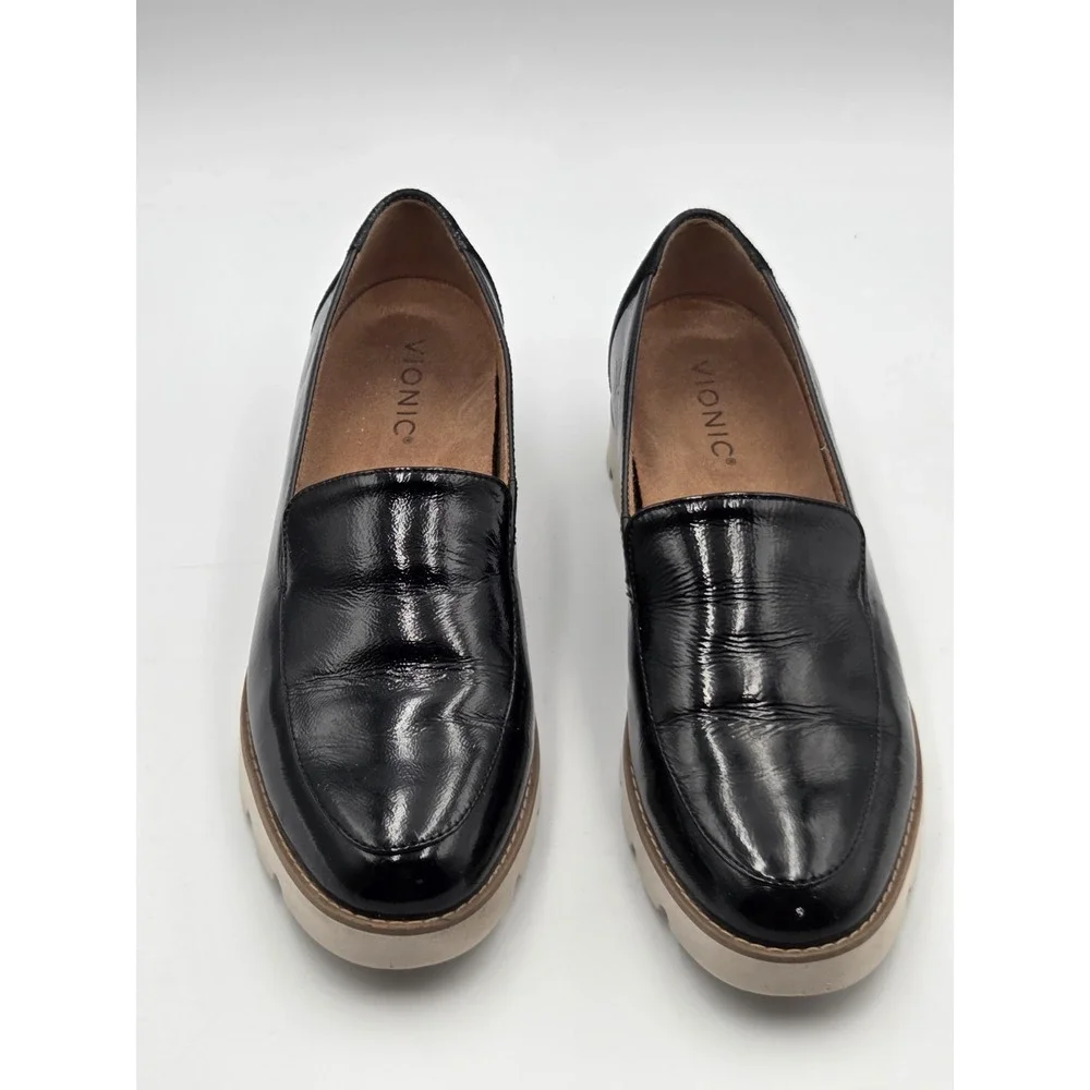 Vionic Kensley Loafers Womens 8.5 Black Patent Leather Comfort Slip On Shoes